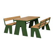 SOLARA Outdoor Table and Bench Set Waterproof WPC and Metal Frame 120/140/160cm for Garden Patio Hotel - Green