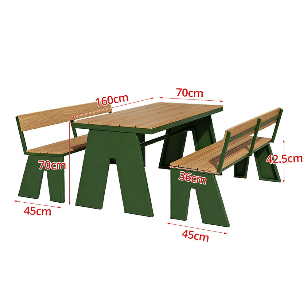 SOLARA Outdoor Table and Bench Set Waterproof WPC and Metal Frame 120/140/160cm for Garden Patio Hotel - Green