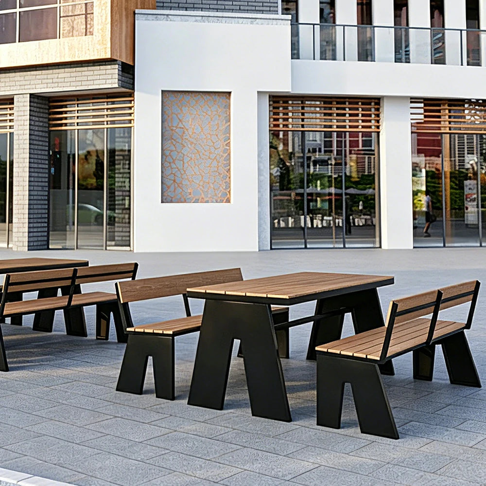 SOLARA Outdoor Table and Bench Set Waterproof WPC and Metal Frame 120/140/160cm for Garden Patio Hotel - Black