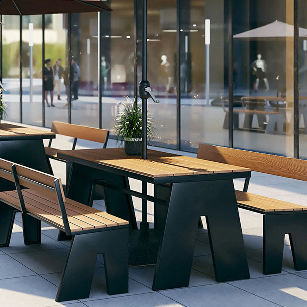 SOLARA Outdoor Table and Bench Set Waterproof WPC and Metal Frame 120/140/160cm for Garden Patio Hotel - Black