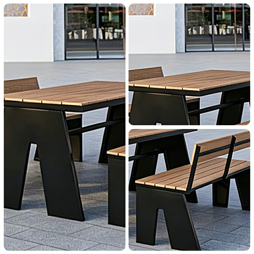 SOLARA Outdoor Table and Bench Set Waterproof WPC and Metal Frame 120/140/160cm for Garden Patio Hotel - Black