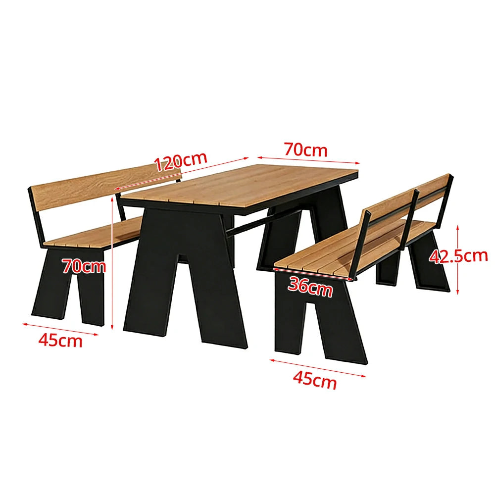 SOLARA Outdoor Table and Bench Set Waterproof WPC and Metal Frame 120/140/160cm for Garden Patio Hotel - Black