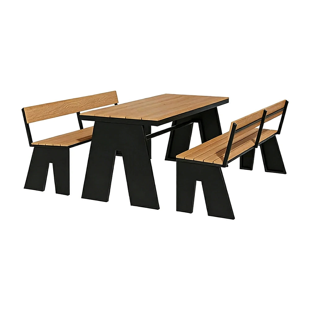SOLARA Outdoor Table and Bench Set Waterproof WPC and Metal Frame 120/140/160cm for Garden Patio Hotel - Black