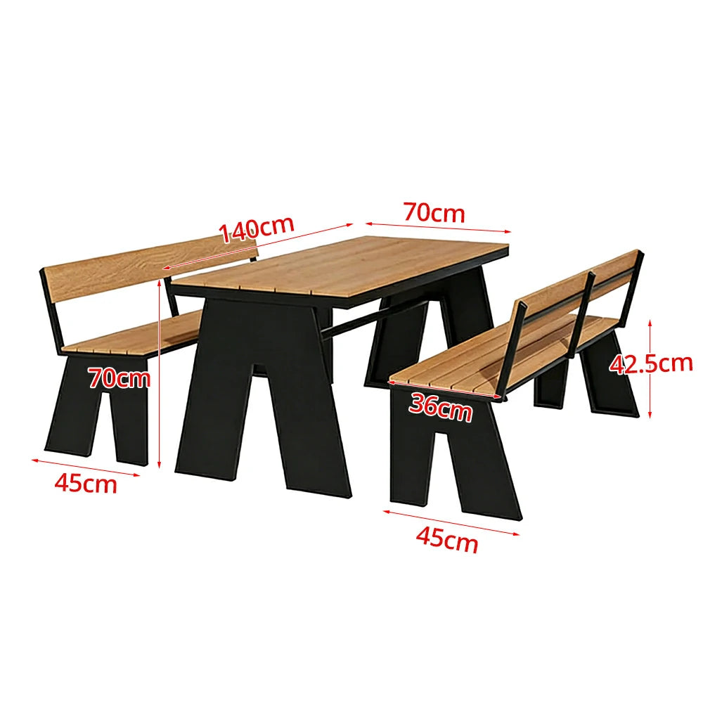SOLARA Outdoor Table and Bench Set Waterproof WPC and Metal Frame 120/140/160cm for Garden Patio Hotel - Black