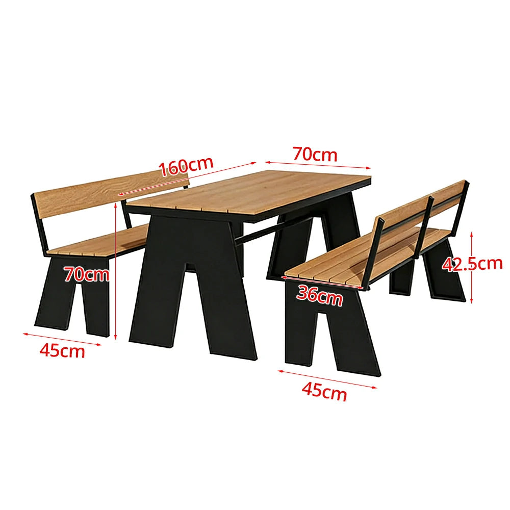 SOLARA Outdoor Table and Bench Set Waterproof WPC and Metal Frame 120/140/160cm for Garden Patio Hotel - Black