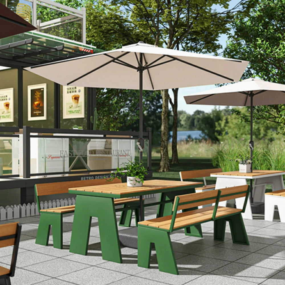 SOLARA Outdoor Table and Bench Set with Umbrella Waterproof WPC and Metal Frame 120/140/160cm for Garden Patio Hotel - Green