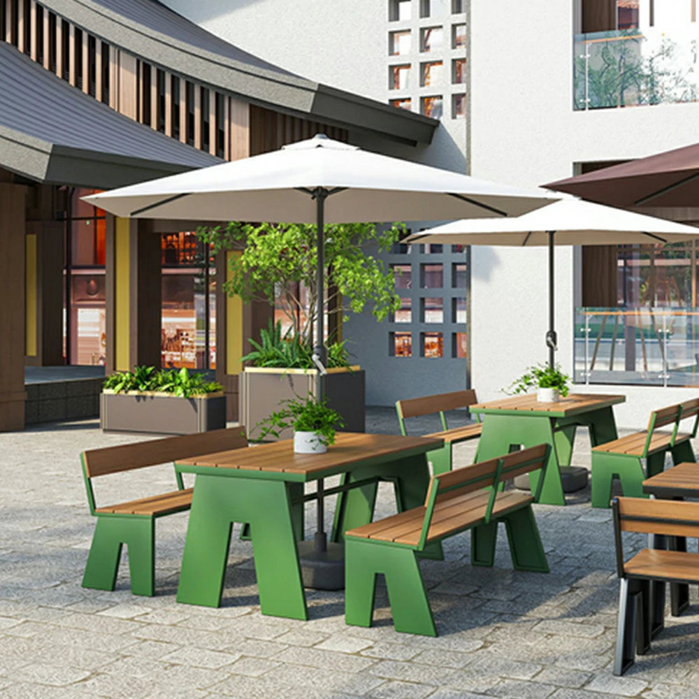SOLARA Outdoor Table and Bench Set with Umbrella Waterproof WPC and Metal Frame 120/140/160cm for Garden Patio Hotel - Green