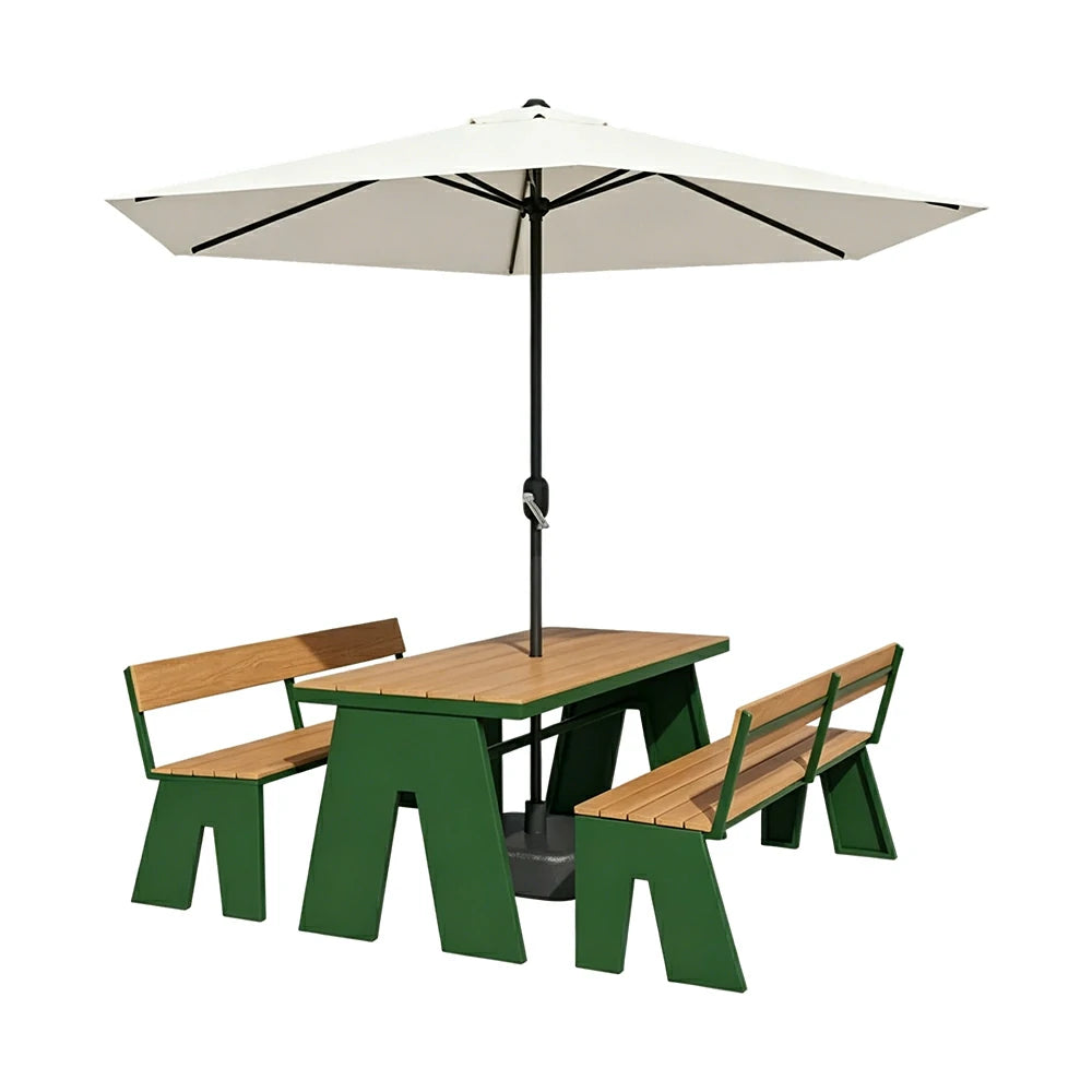 SOLARA Outdoor Table and Bench Set with Umbrella Waterproof WPC and Metal Frame 120/140/160cm for Garden Patio Hotel - Green