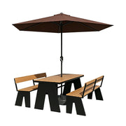 SOLARA Outdoor Table and Bench Set with Umbrella Waterproof WPC and Metal Frame 120/140/160cm for Garden Patio Hotel - Black