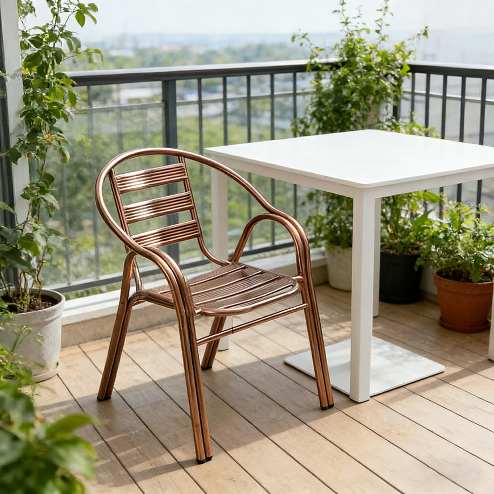 SOLARA Stainless Steel Outdoor Chair Weather Resistant Heavy Duty Reinforced Frame Patio Garden Balcony Seating - Rose Gold