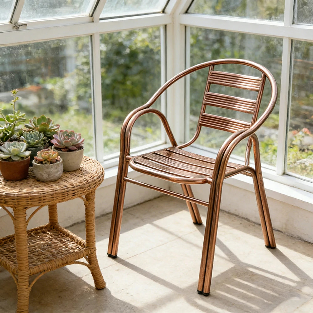 SOLARA Stainless Steel Outdoor Chair Weather Resistant Heavy Duty Reinforced Frame Patio Garden Balcony Seating - Rose Gold