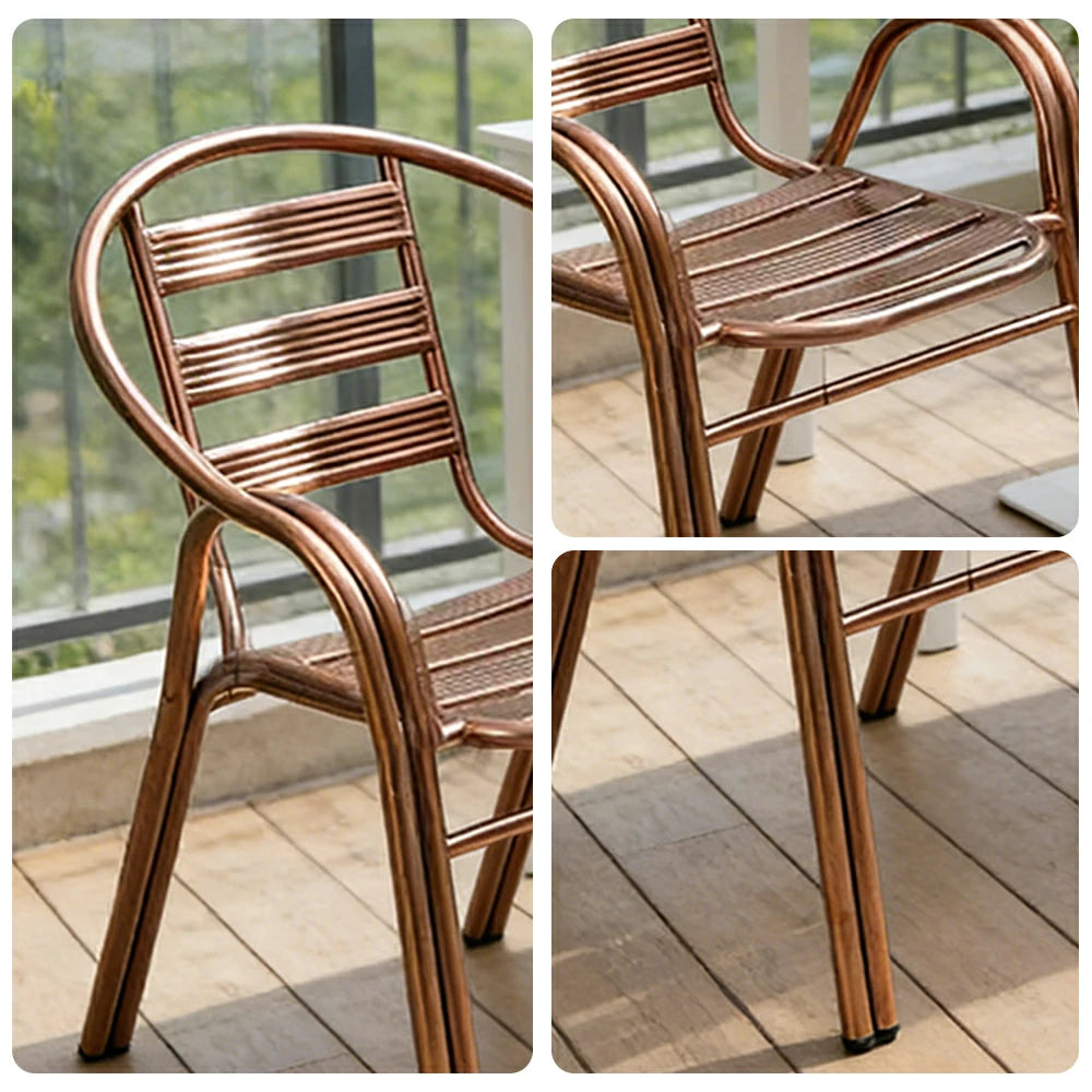 SOLARA Stainless Steel Outdoor Chair Weather Resistant Heavy Duty Reinforced Frame Patio Garden Balcony Seating - Rose Gold