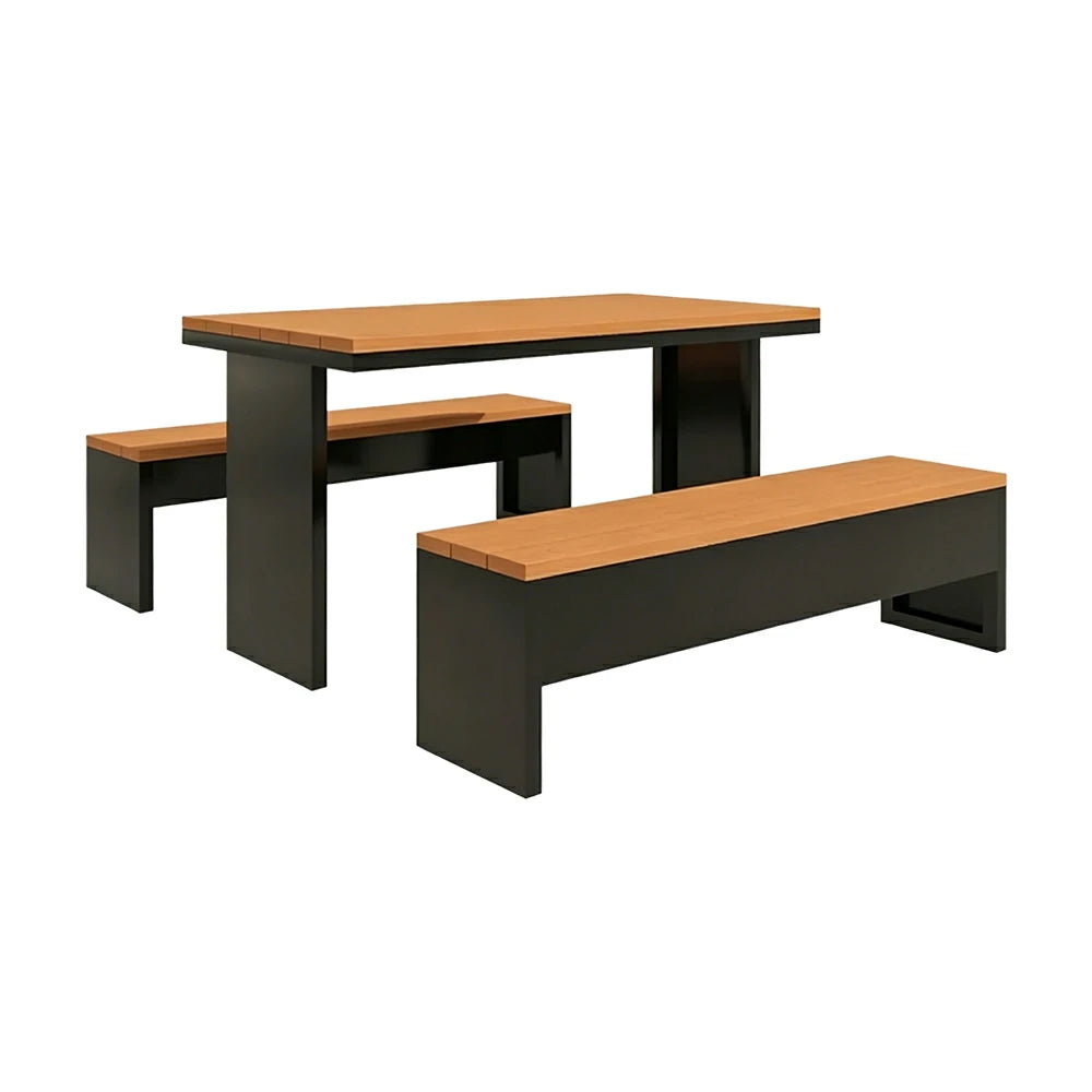 SOLARA Outdoor Table Bench Set Heavy Duty Metal Frame 120/140/160cm Patio Garden Cafe Use - Black