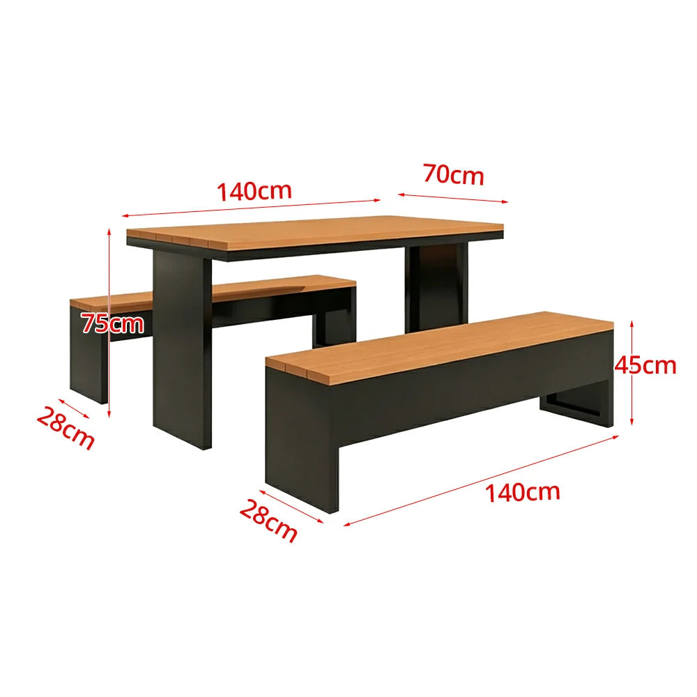SOLARA Outdoor Table Bench Set Heavy Duty Metal Frame 120/140/160cm Patio Garden Cafe Use - Black