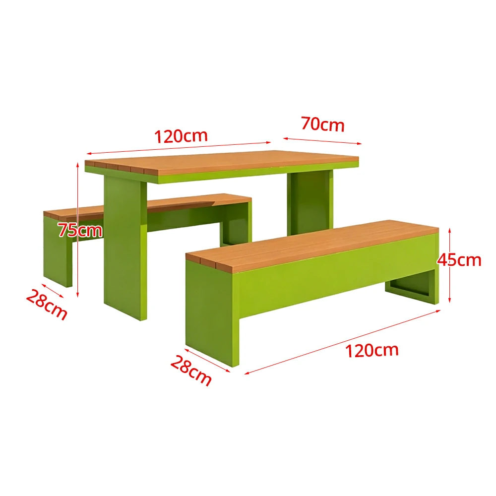 SOLARA Outdoor Table Bench Set Heavy Duty Metal Frame 120/140/160cm Patio Garden Cafe Use - Green