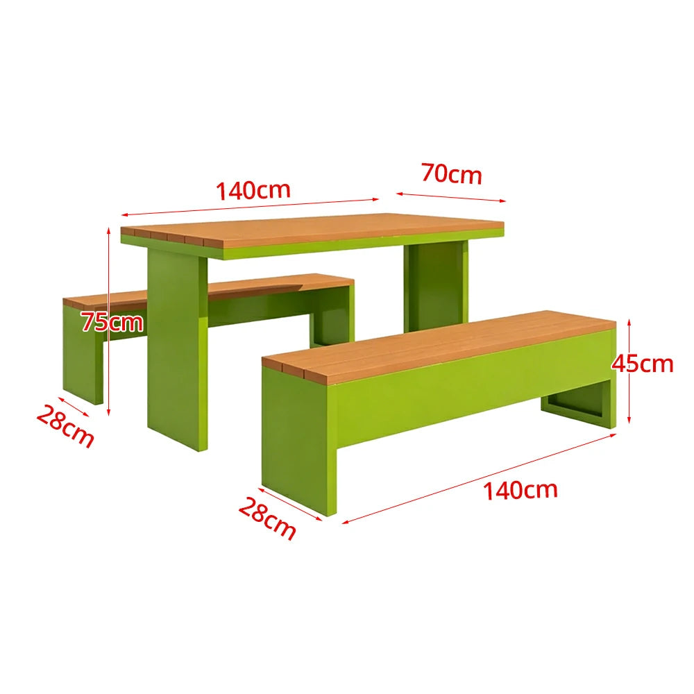 SOLARA Outdoor Table Bench Set Heavy Duty Metal Frame 120/140/160cm Patio Garden Cafe Use - Green