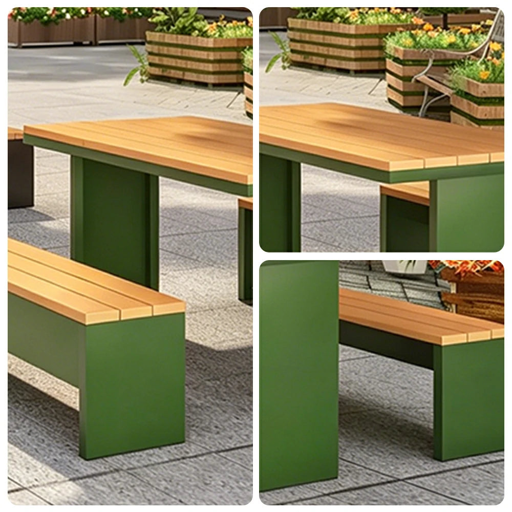 SOLARA Outdoor Table Bench Set Heavy Duty Metal Frame 120/140/160cm Patio Garden Cafe Use - Dark Green