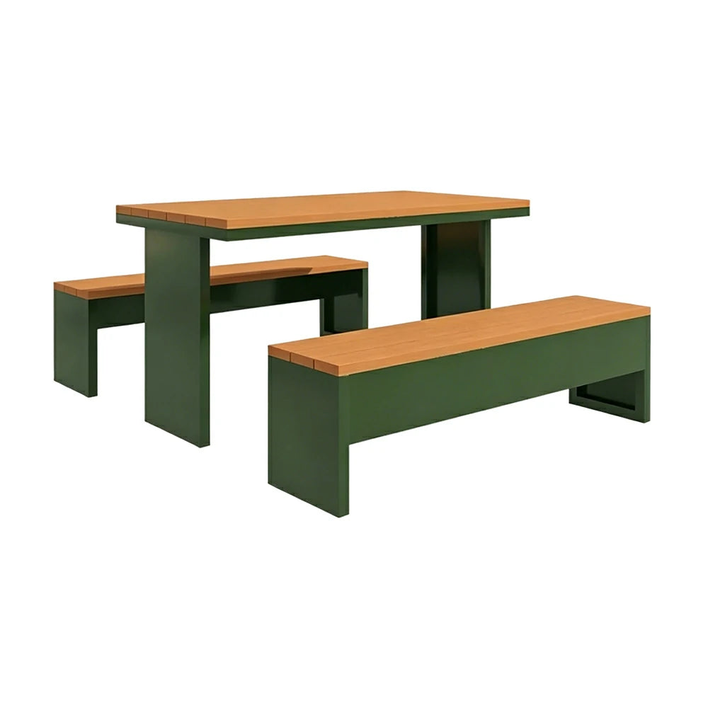SOLARA Outdoor Table Bench Set Heavy Duty Metal Frame 120/140/160cm Patio Garden Cafe Use - Dark Green