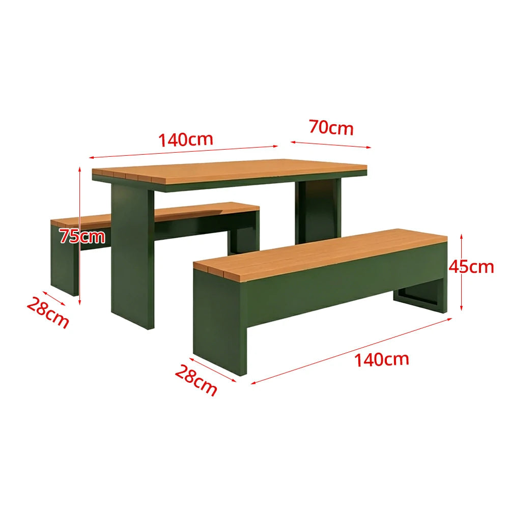 SOLARA Outdoor Table Bench Set Heavy Duty Metal Frame 120/140/160cm Patio Garden Cafe Use - Dark Green