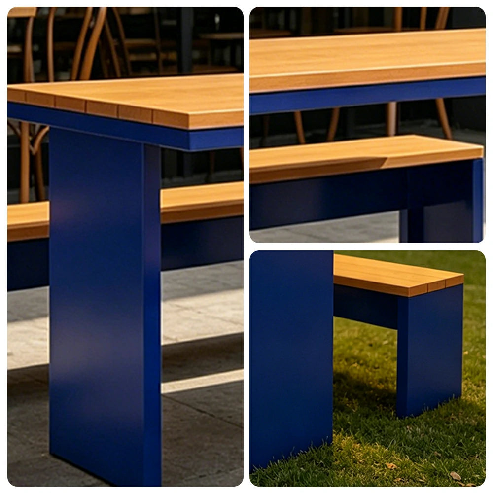 SOLARA Outdoor Table Bench Set Heavy Duty Metal Frame 120/140/160cm Patio Garden Cafe Use - Blue