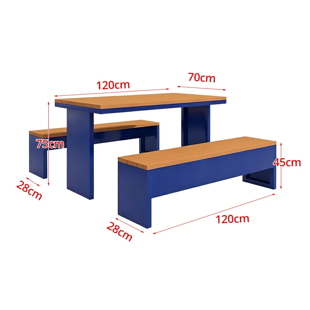 SOLARA Outdoor Table Bench Set Heavy Duty Metal Frame 120/140/160cm Patio Garden Cafe Use - Blue