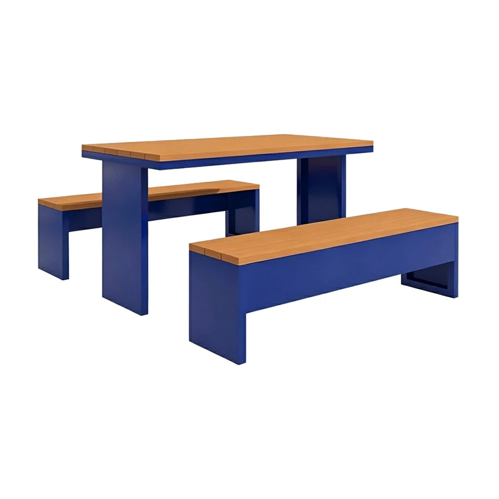 SOLARA Outdoor Table Bench Set Heavy Duty Metal Frame 120/140/160cm Patio Garden Cafe Use - Blue