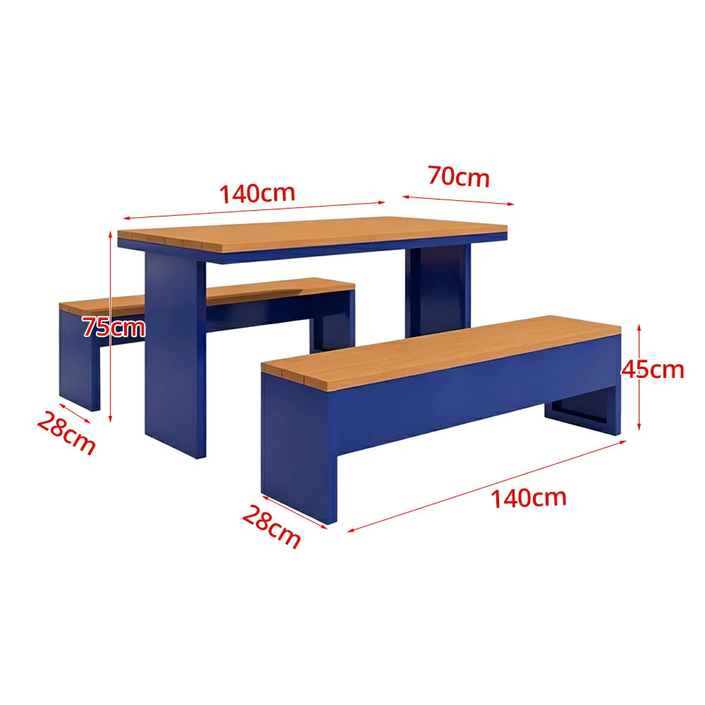SOLARA Outdoor Table Bench Set Heavy Duty Metal Frame 120/140/160cm Patio Garden Cafe Use - Blue
