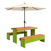 SOLARA Outdoor Table Bench Set with Umbrella Heavy Duty Metal Frame 120/140/160cm Patio Garden Cafe Use - Green
