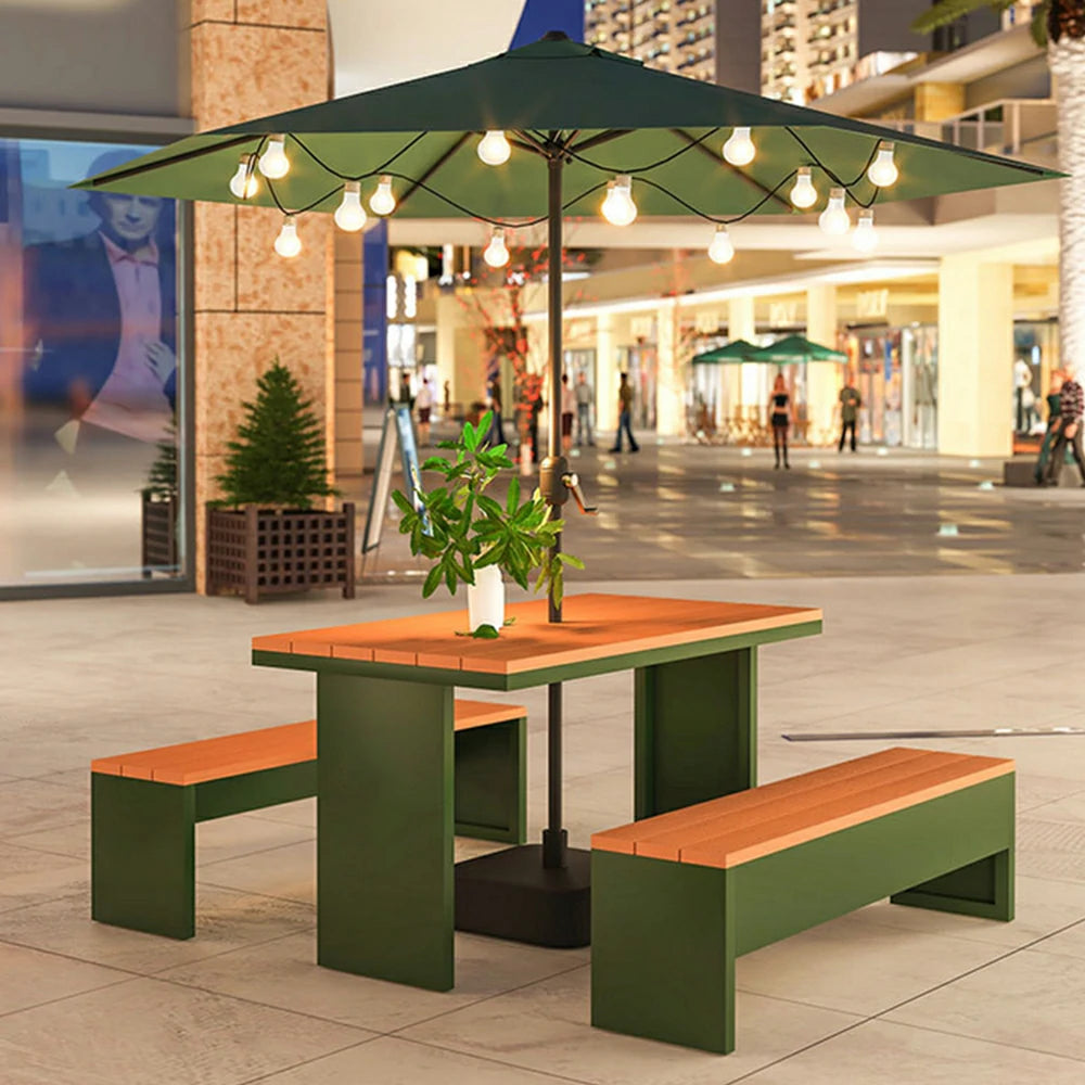 SOLARA Outdoor Table Bench Set with Umbrella Heavy Duty Metal Frame 120/140/160cm Patio Garden Cafe Use - Dark Green