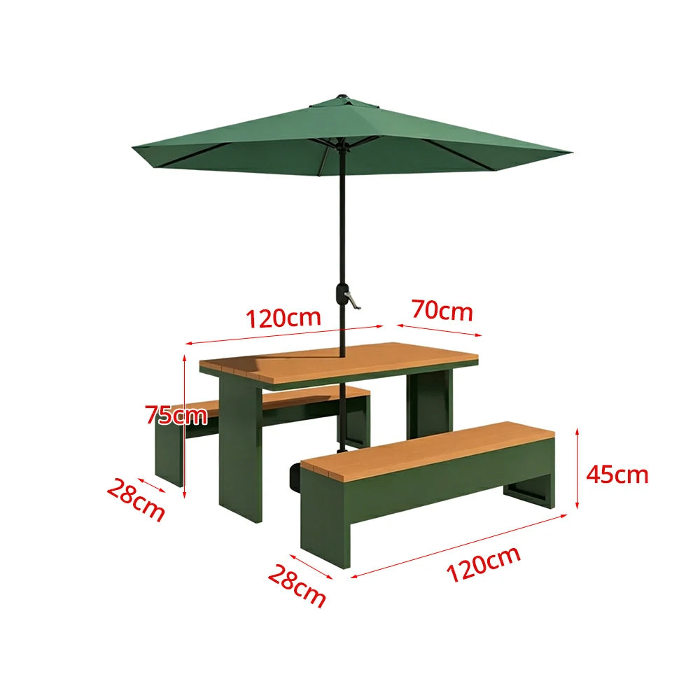 SOLARA Outdoor Table Bench Set with Umbrella Heavy Duty Metal Frame 120/140/160cm Patio Garden Cafe Use - Dark Green