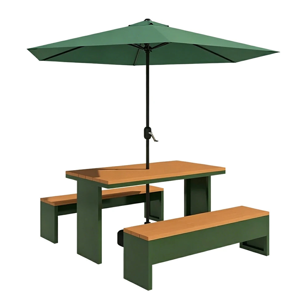 SOLARA Outdoor Table Bench Set with Umbrella Heavy Duty Metal Frame 120/140/160cm Patio Garden Cafe Use - Dark Green