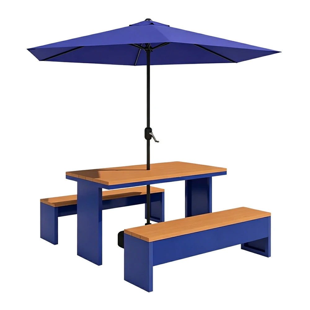 SOLARA Outdoor Table Bench Set with Umbrella Heavy Duty Metal Frame 120/140/160cm Patio Garden Cafe Use - Blue