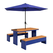 SOLARA Outdoor Table Bench Set with Umbrella Heavy Duty Metal Frame 120/140/160cm Patio Garden Cafe Use - Blue