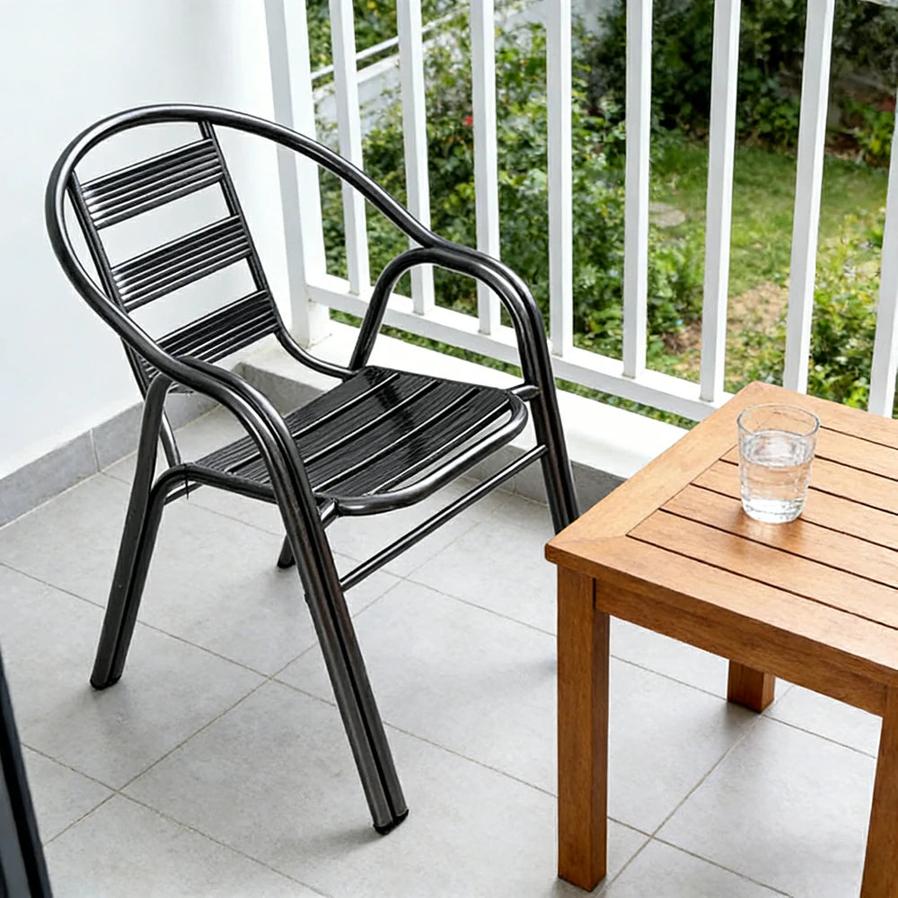 SOLARA Stainless Steel Outdoor Chair Weather Resistant Heavy Duty Reinforced Frame Patio Garden Balcony Seating - Black