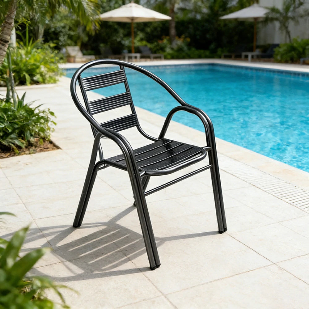 SOLARA Stainless Steel Outdoor Chair Weather Resistant Heavy Duty Reinforced Frame Patio Garden Balcony Seating - Black