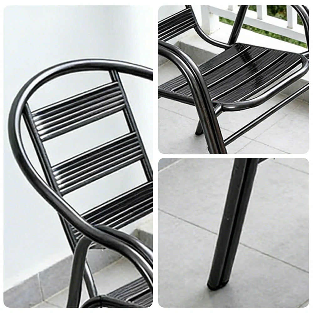 SOLARA Stainless Steel Outdoor Chair Weather Resistant Heavy Duty Reinforced Frame Patio Garden Balcony Seating - Black