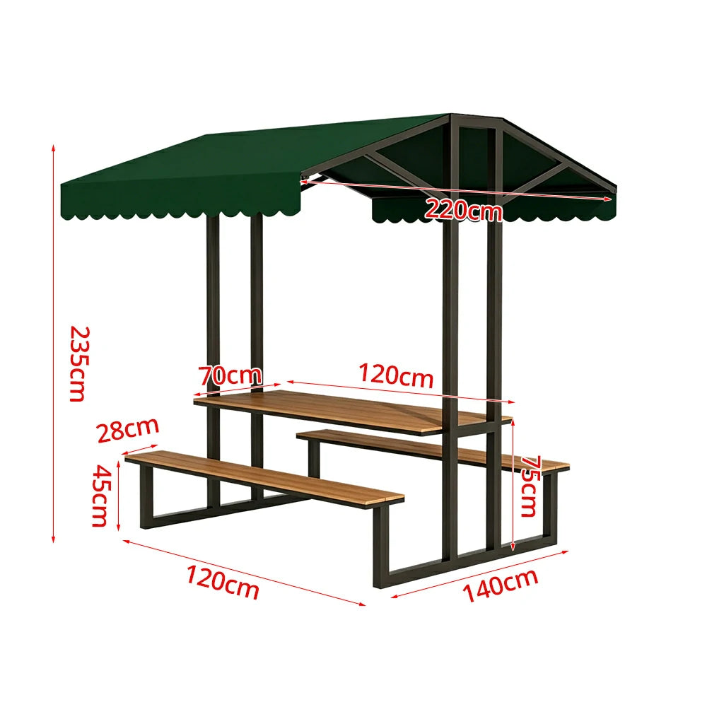 SOLARA Outdoor Table Bench Set with Canopy Metal Frame WPC Surface 120/160/200cm for Patio Garden Cafe - Black