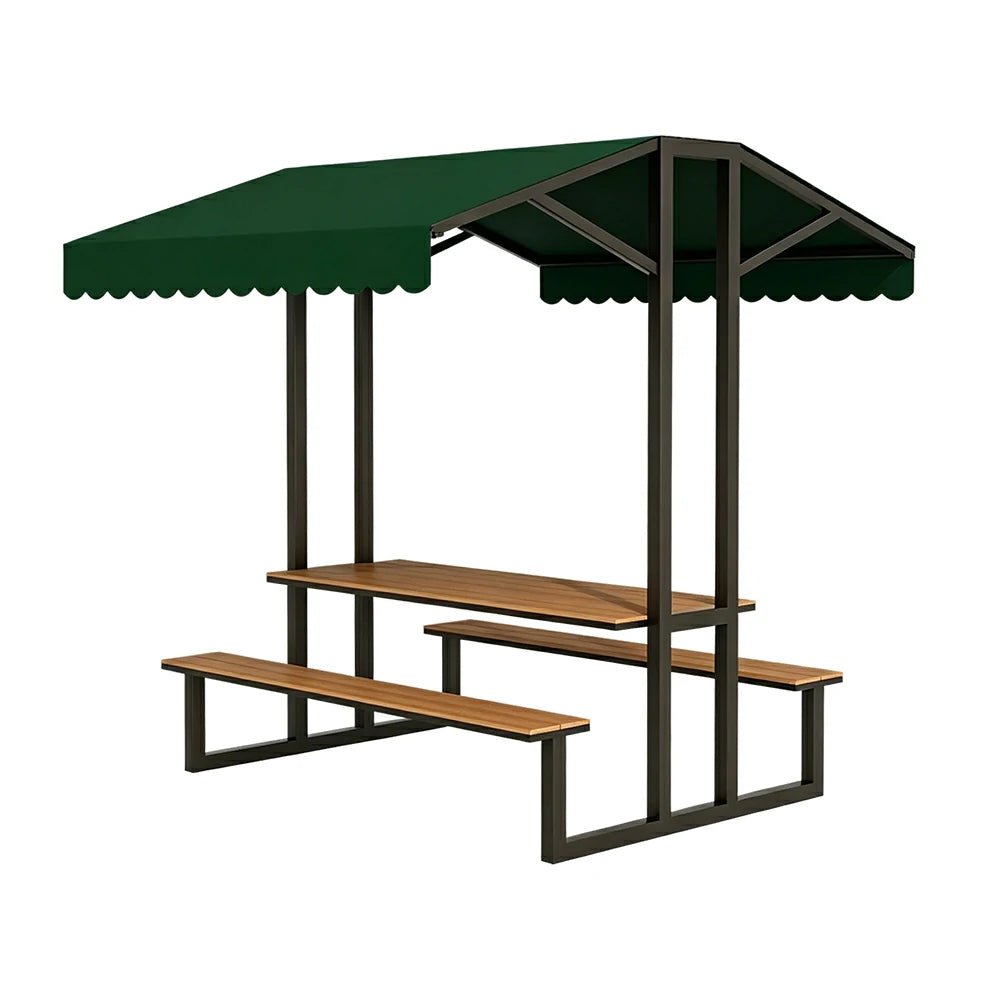 SOLARA Outdoor Table Bench Set with Canopy Metal Frame WPC Surface 120/160/200cm for Patio Garden Cafe - Black