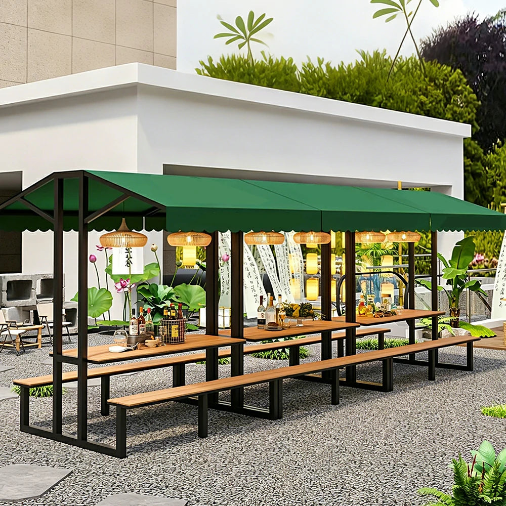 SOLARA Outdoor Table Bench Set with Canopy Metal Frame WPC Surface 120/160/200cm for Patio Garden Cafe - Black