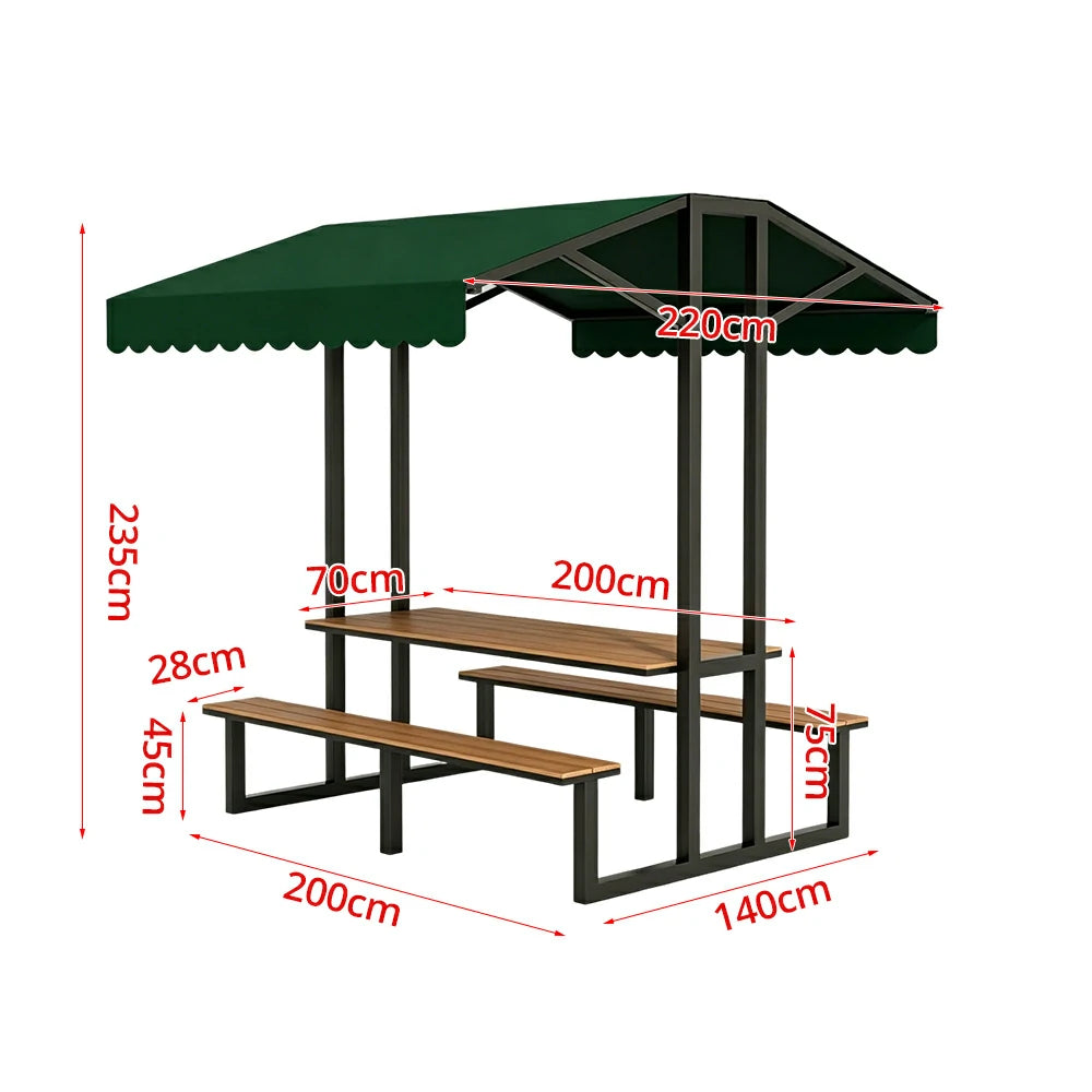 SOLARA Outdoor Table Bench Set with Canopy Metal Frame WPC Surface 120/160/200cm for Patio Garden Cafe - Black