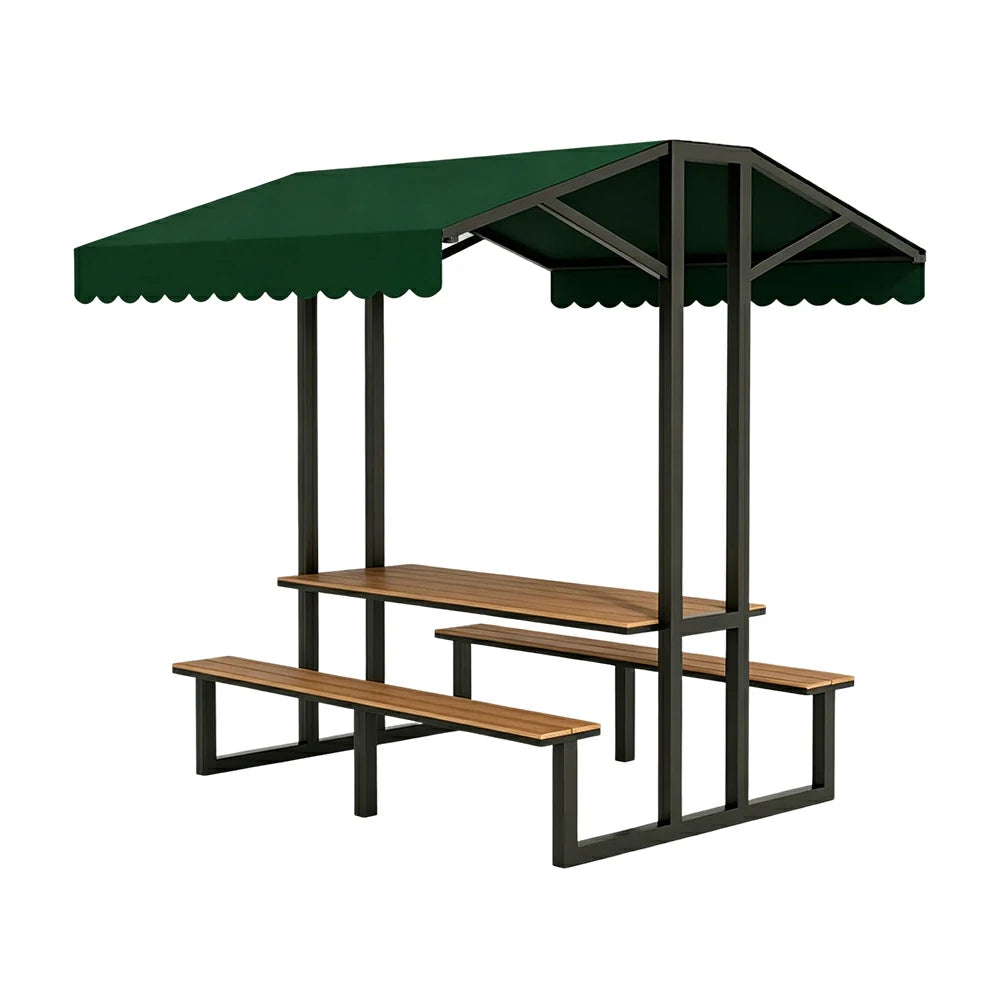 SOLARA Outdoor Table Bench Set with Canopy Metal Frame WPC Surface 120/160/200cm for Patio Garden Cafe - Black