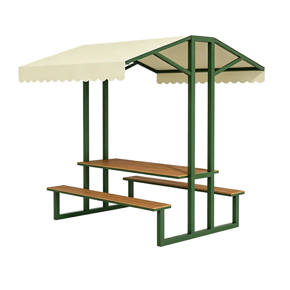 SOLARA Outdoor Table Bench Set with Canopy Metal Frame WPC Surface 120/160/200cm for Patio Garden Cafe - Dark Green