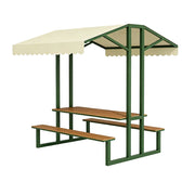 SOLARA Outdoor Table Bench Set with Canopy Metal Frame WPC Surface 120/160/200cm for Patio Garden Cafe - Dark Green