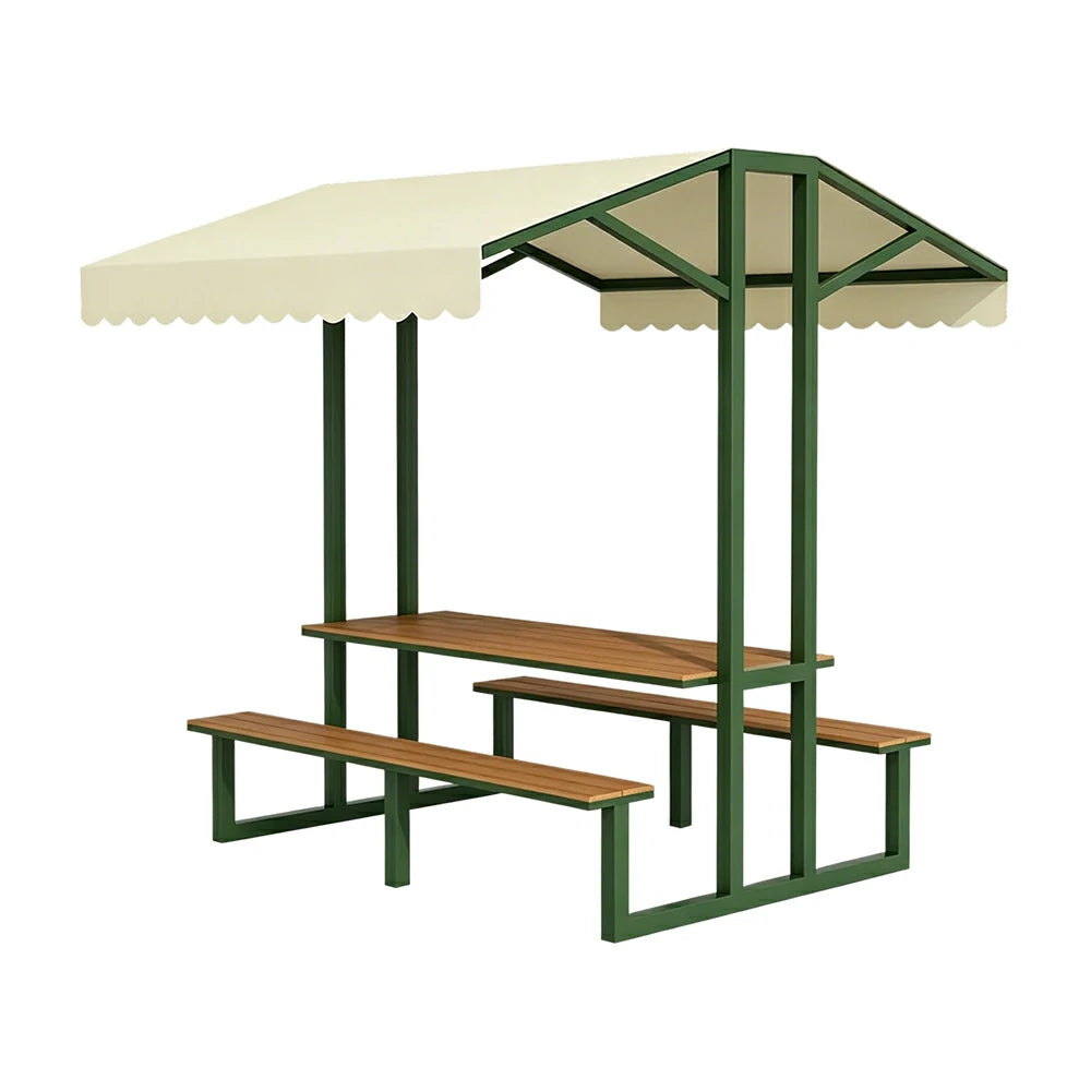 SOLARA Outdoor Table Bench Set with Canopy Metal Frame WPC Surface 120/160/200cm for Patio Garden Cafe - Dark Green