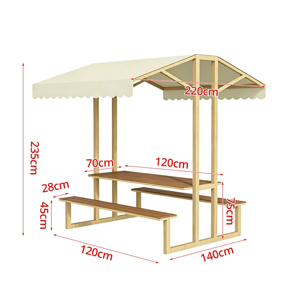 SOLARA Outdoor Table Bench Set with Canopy Metal Frame WPC Surface 120/160/200cm for Patio Garden Cafe - Wood
