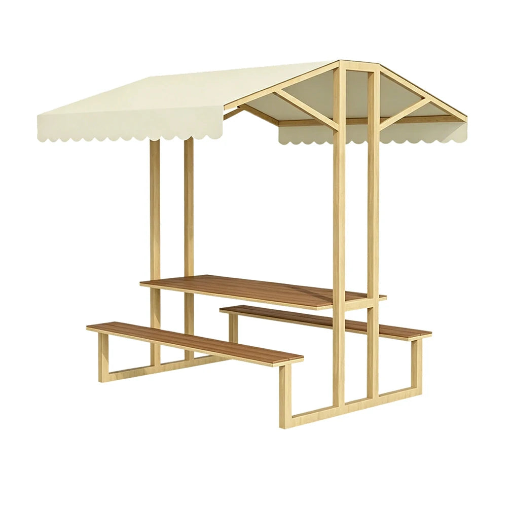 SOLARA Outdoor Table Bench Set with Canopy Metal Frame WPC Surface 120/160/200cm for Patio Garden Cafe - Wood