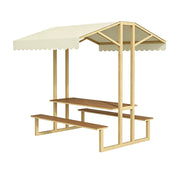 SOLARA Outdoor Table Bench Set with Canopy Metal Frame WPC Surface 120/160/200cm for Patio Garden Cafe - Wood