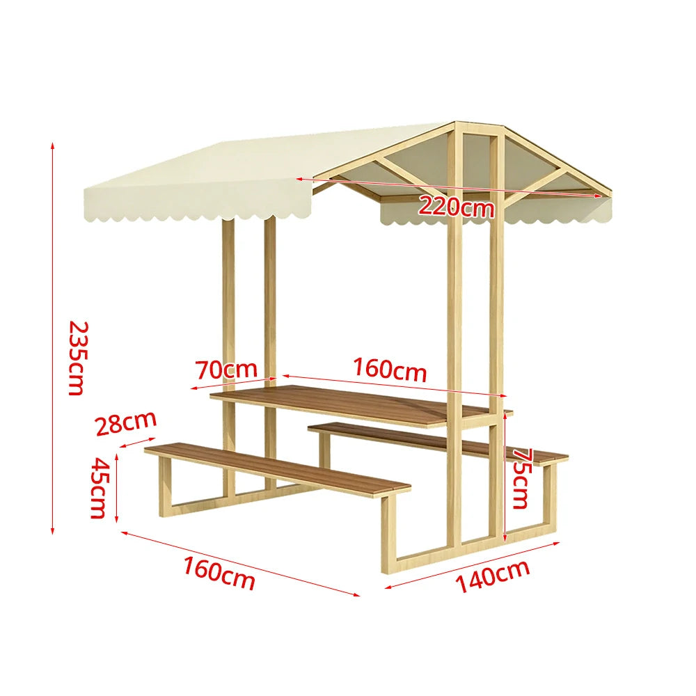 SOLARA Outdoor Table Bench Set with Canopy Metal Frame WPC Surface 120/160/200cm for Patio Garden Cafe - Wood