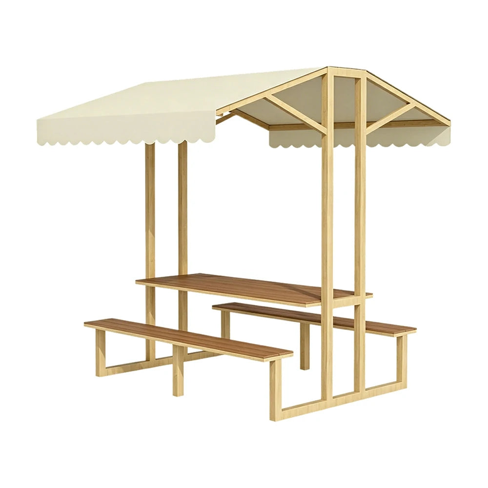 SOLARA Outdoor Table Bench Set with Canopy Metal Frame WPC Surface 120/160/200cm for Patio Garden Cafe - Wood