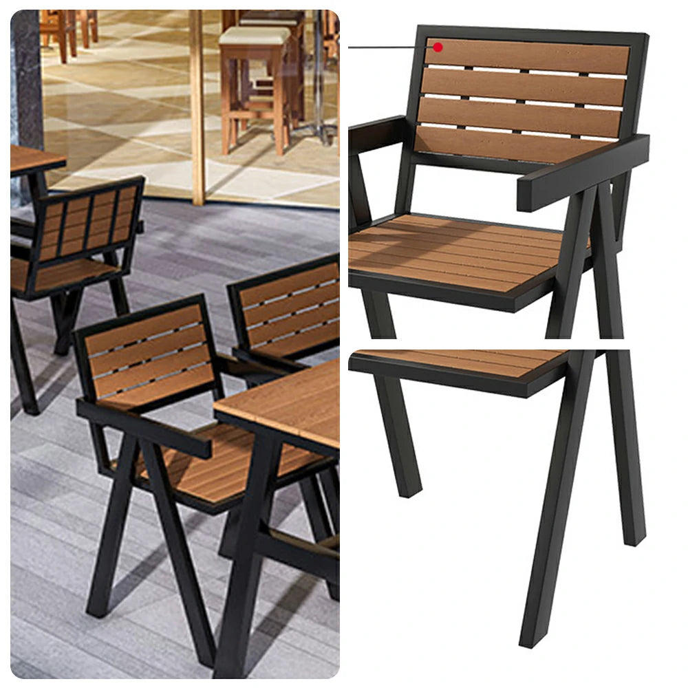 SOLARA Outdoor Chair Set of 4 WPC Seat Galvanised Steel Frame for Patio Garden Cafe Balcony - Black